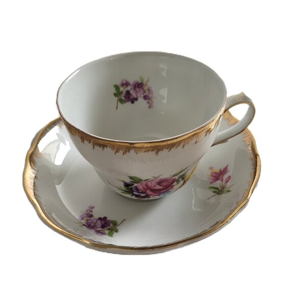 Tirschenreuth Cup and Saucer Rose Pattern Gilded Rim - Picture 2 of 8